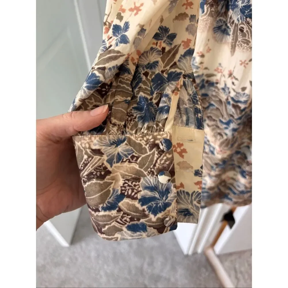 NWOT Hunter Bell Georgia Print Tiered Mini Dress XS Jungle Long Sleeve Resort ,